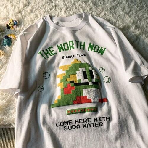 Summer Korean Version Of Male And Female Cartoon Couple T-Shirt Cool Bubble Dragon Streetwear O-Neck Short-Sleeved T-Shirt 2021