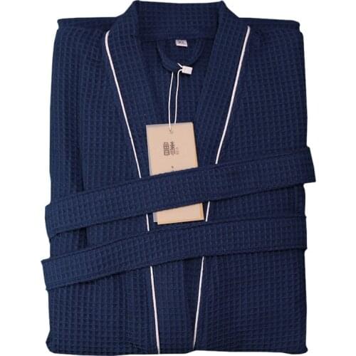 Spring and Summer Cotton Waffle Kimono Collar Bathrobe Couple silk robes plus size belt