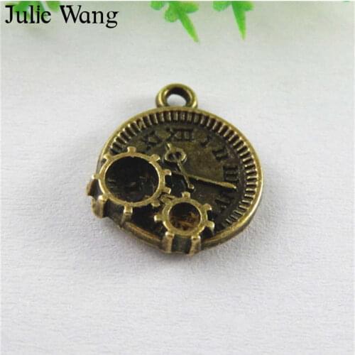 Julie Wang 20pcs Alloy Gear Mechanical Clock Antique Bronze Charms Necklace Pendants Findings Jewelry Making Accessories