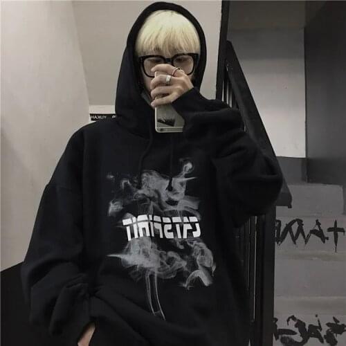 Autumn winter high street smoke letter printing loose hooded sweater mens womens hoodies clothes hoodie top punk sweatshirt