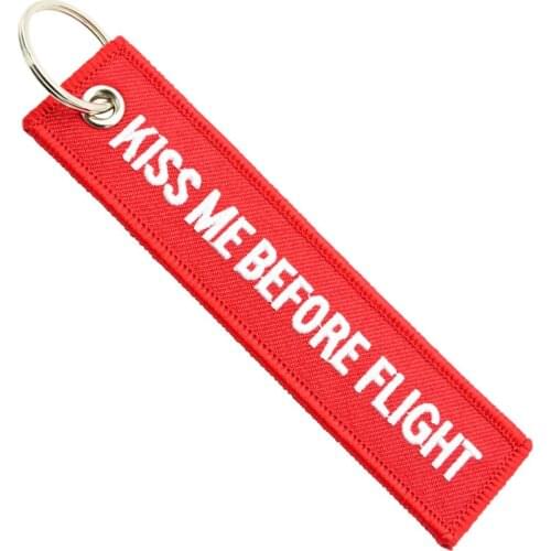 Kiss Me Before Flight Warning keychain Special luggage Red tag label Men key chain for Lovers Aviation Gifts