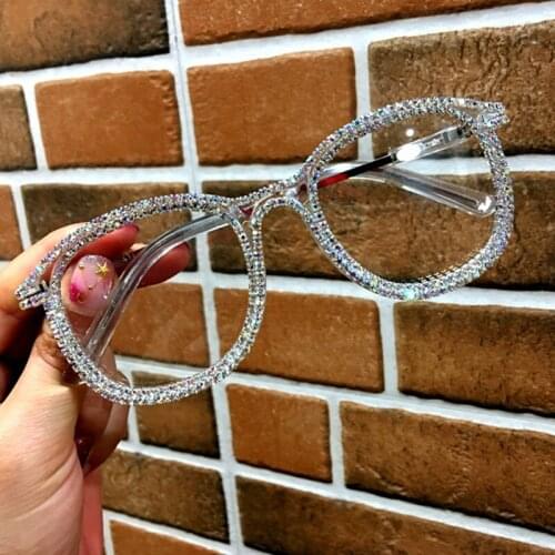 Colorful Rhinestone Cat Eye Eyeglasses Frames Vintage Brand Women Luxury Optical Glasses Clear Lens Retro Eyewear UV400 2020 New