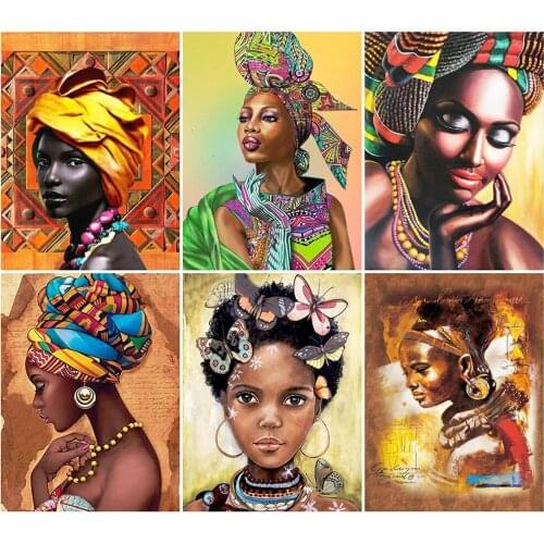 MOONCRESIN DIY 5D Diamond Painting Portrait Full Square African Woman Diamond Embroidery Picture Home Decoration