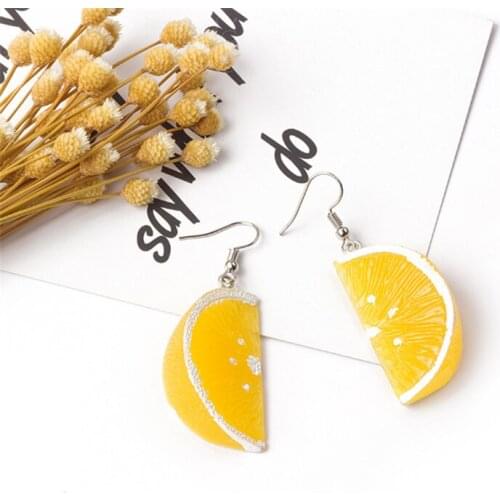 Yungqi Cartoon Cute Resin Fruit Shape Earrings Yellow Orange Drop Earrings for Girls Women Children Birthday Gift Lovely Jewelry