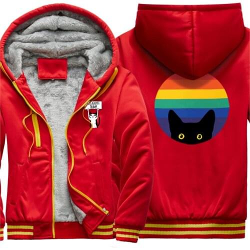 Cat Printing Mens Raglan Thicken Jackets Sweatshirts Leisure Korean Style Tops Streetwear Tops Fashion Zipper sudadera hombre