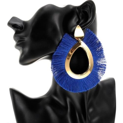 New Bohemia Metal Silk Tassel Earrings High Quality Black Big Water Drops Tassel Dangle Earrings Women Fashion Jewelery