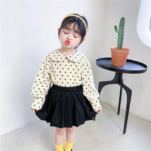 2 3 4 5 6 7 Years Old Baby Girl Solid Shirt 2021 Spring Baby Girl Korean Kids Long-sleeved Tee Shirt Toddler Polka Dot Blouse