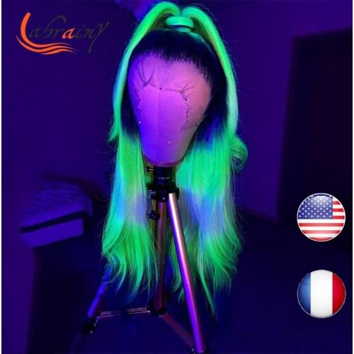 HD Transparent Ombre Green Body Wave Lace Frontal Human Hair Wigs Highlight Blue Remy Wig Pre Plucked Bleached Knots 13x6x1