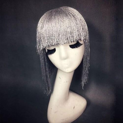 Handmade silver tassel wig bar nightclub DJ DS GOGO dance outfit wig headdress burning man outfit carnival costume