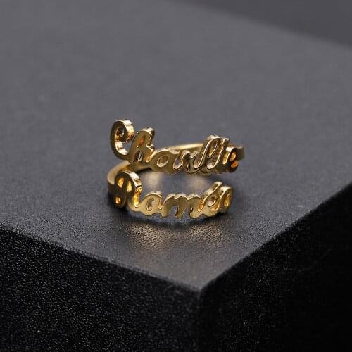 Personalized Double Names Ring/ Cutomized Unique Ring /For Girlfriend,Wife,Mom Gifts Statement Jewelry - Adjustable Size