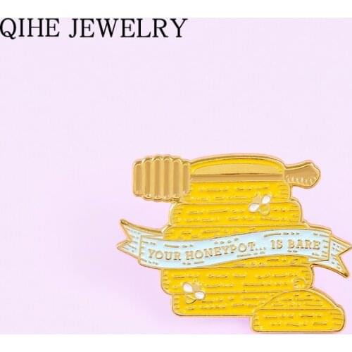 Honeypot Enamel pin Honey Bee Gold color Brooch Custom Alloy Lapel Pins Backpack Hat Badge Fashion Jewelry Gift for Women Men