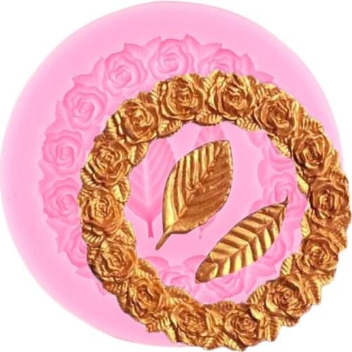 Rose Wreath Silicone Mold Wedding DIY Cupcake Topper Fondant Molds Cake Decorating Tools Polymer Clay Candy Chocolate Moulds