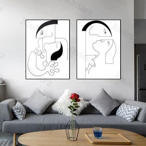 Nordic Minimalist Abstract Canvas Painting Black and White Lines Couple Wall Art Poster Home Decoration Print Picture Frameless
