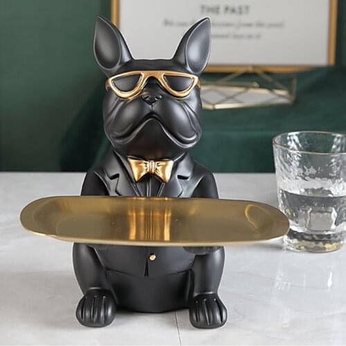 Nordic French Bulldog Sculpture Dog Statue Jewelry Storage Tray Coin Bank Entrance Key Snack Holder Modern Art Statue Home