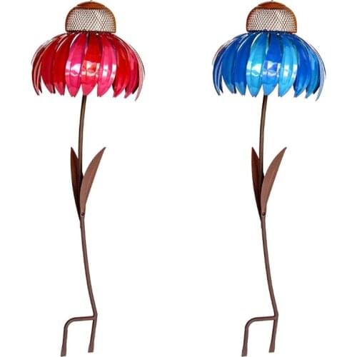 Steel Coneflower Standing Bird Feeder Outside Rust Resistant Garden Art Metal Birdfeeder with Stand Decoration