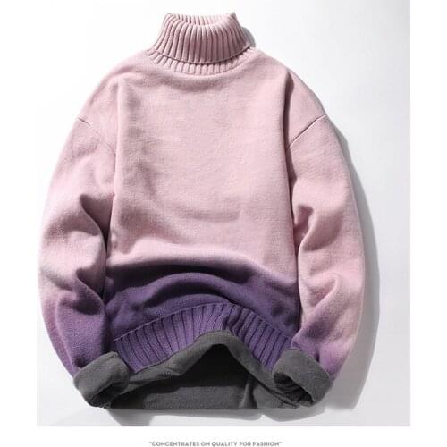 BALDAUREN Winter Youth Mens Harajuku Sweater Pullover Pure Color Wild Plus Velvet Turtleneck Sweater Fashion Mens Knitwear