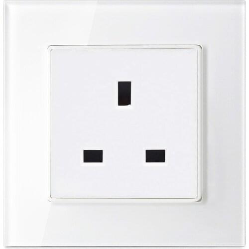 UK 86 British three hole socket glass panel Tempered glass switch Wall Socket