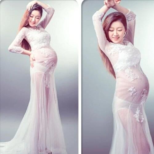 Embroidery Maternity Photography Props White Lace Pregnancy Dress Photography Maternity Dresses For Photo Shoot Pregnant Vestido