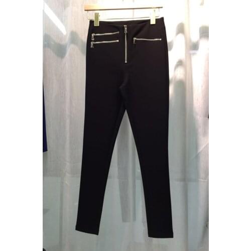 HIGH QUALITY !!! 10.110 Autumn Winter New Women Fashion Zipper Decoration Black pencil small Feet pants