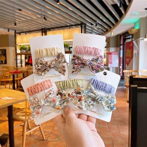 Girls Hair Clips Bow Hair Pins Floral Print Butterfly Hair Grips Pleated Barrettes Baby Clips Hair Styling Tools Headdress