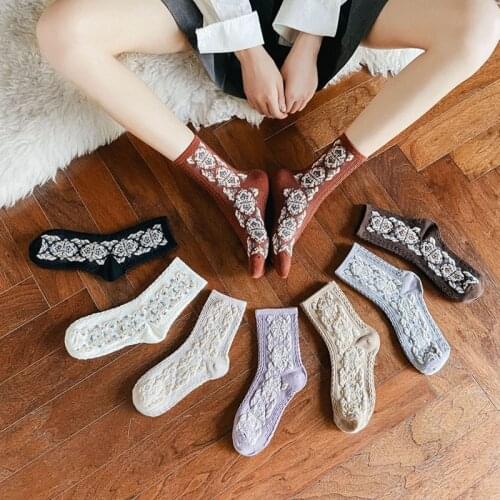 Women Socks Pure Cotton Europe and America Retro Ethnic Style Floral Breathable Harajuku AutumnJapanese All-match SoftMori