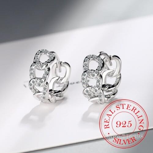 Real 925 Sterling Silver Chain-shaped Earrings for Women Round Circle Micro-Lnlaid Zircon Earrings Wedding Party Jewelry Gifts