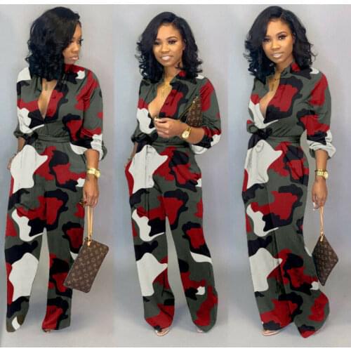 Women Sexy Long Sleeve Camo Jumpsuit Rompers Casual Bodysuits Party Night