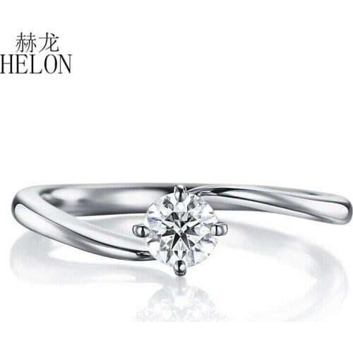 HELON Solid 14k White Gold 4.5mm Round VVS/DEF Lab Grown Diamond Moissanite Engagement Ring Women Fine Jewelry Moissanite Ring