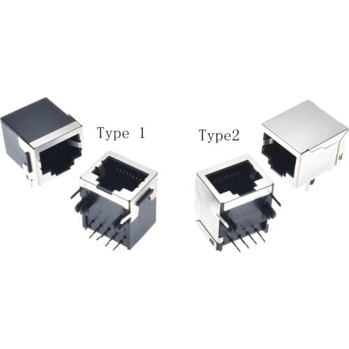 100pcs/lot rj45 Shielded Shielding Network PCB Jack 8P8C crystal female socket 90 degree Lan connector 8 pins 18MM