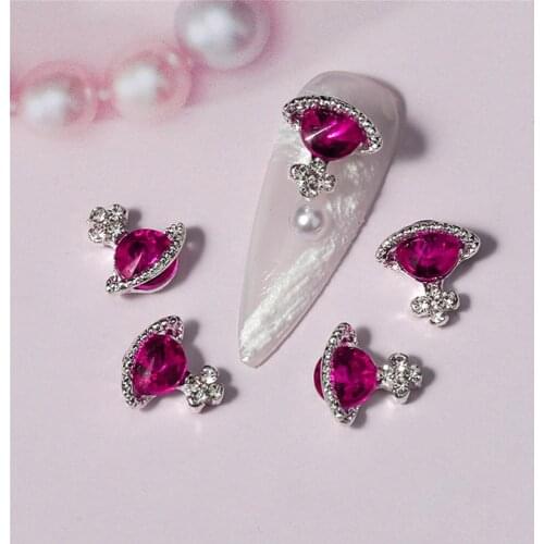 2021 New 10pcs Fancy 9 Colors Stone Metal Planet Design Nail Rhinestones Metal Charms Nail Art Jewelry