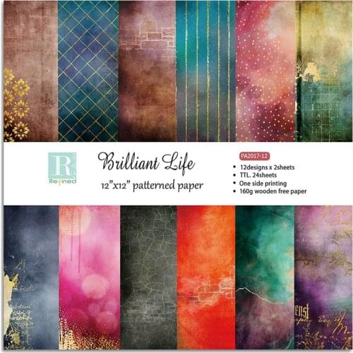 12" 24Pcs/Lot Abstract Retro Material Papers DIY Scrapbooking Album Diary Gift Decorative Paper Scrapbooking Paper