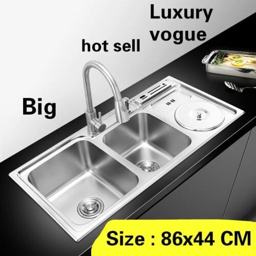 Free shipping Apartment vogue kitchen double groove sink big durable 304 stainless steel hot sell 86x44 CM