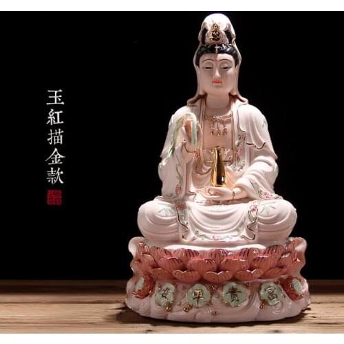30cm LARGE # high-grade home family efficacious Talisman FENG SHUI Mascot Guanyin Buddha Porcelain jade carving Sculpture statue