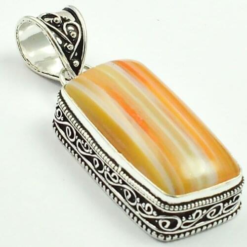 Botswana Agates Antique Pendant Silver Overlay over Copper , 59 mm, P4712