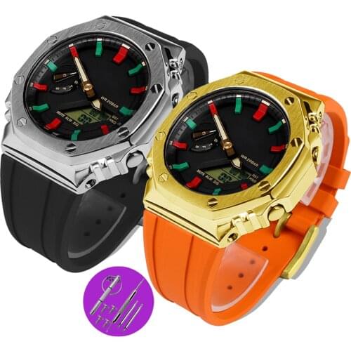 GA2100 3rd for Casio G-SHOCK GA2100 2110 Modified Accessories Strap GA-2100 Gen3 Rubber Strap Metal Stainless Steel Adapter