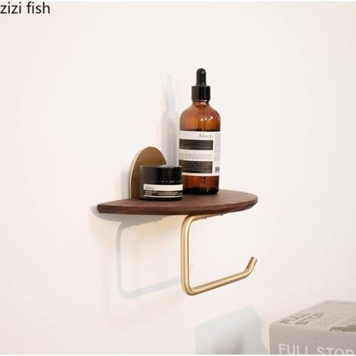 Black Walnut Wood Tissue Holder Box Paper Brass Roll Holder Napkin Rack Wall-mounted Paper Towel Holders Brass Bathroom Shelf