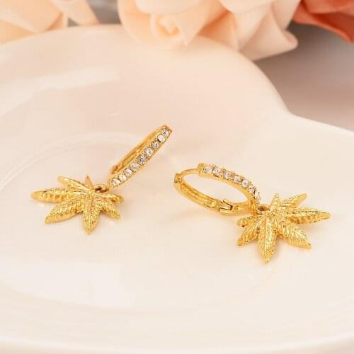 Dubai Indian African gold earrings set with diamond-encrusted crystal leaves for lady engaged wedding jewelry gifts