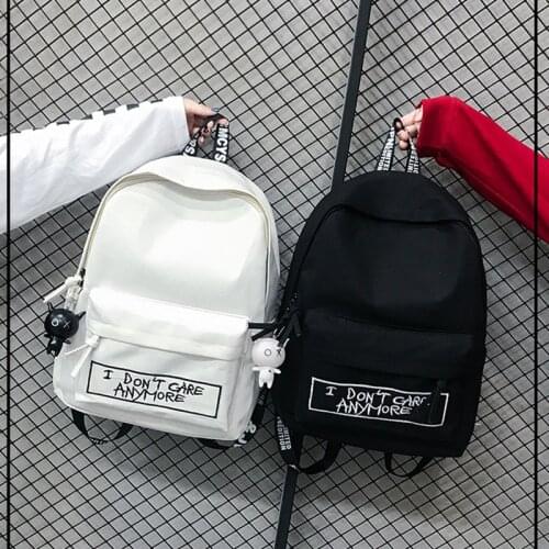2021 New Canvas Backpack Harajuku Style Women Backpack Doll Pendant Shoulder Bag High Quality Girl School Backpack