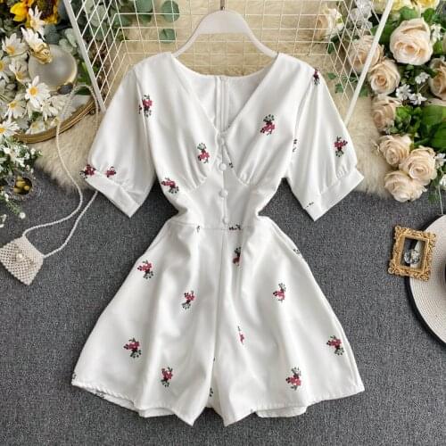 Rompers Womens Jumpsuit Shorts 2020 New Summer Fashion Printed Short Sleeve Slim Casual Overall Female White Bodysuit Korean