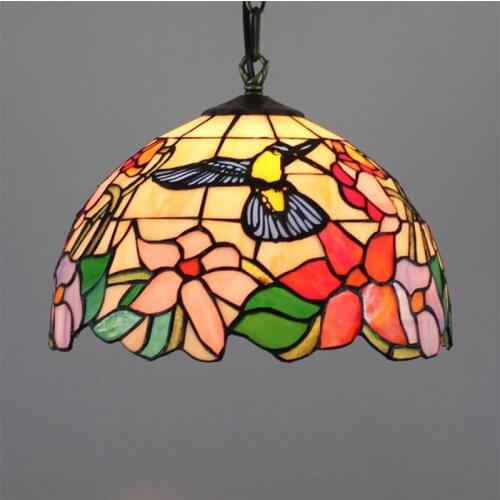 Creative Tiffany Stained Glass Pendant Lights for Restaurant European Retro Bird Light Glazed LED Chain Hanging Lights Fixtures