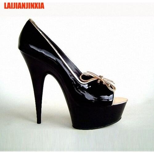 LAIJIANJINXIA Open Toe PU Patent Leather Platforms Women 15cm Sexy High Heel Shoes, Single Shoes, Party Shoes Dance Shoes
