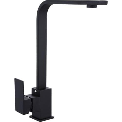 Matte Black Kitchen Faucet Cold and Hot Kitchen Mixer Square Deck Mounted Tap With Free Hose