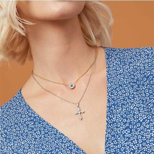 Fashion Simple Cross Necklace Restoring Ancient Ways Is Popular With Colorful Multilayer Pendant