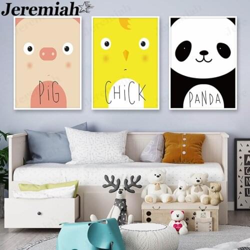 Cartoon Animal Canvas Poster Panda Pig Painting Picture Print Wall Art Modern Children Room Living Room Decoration