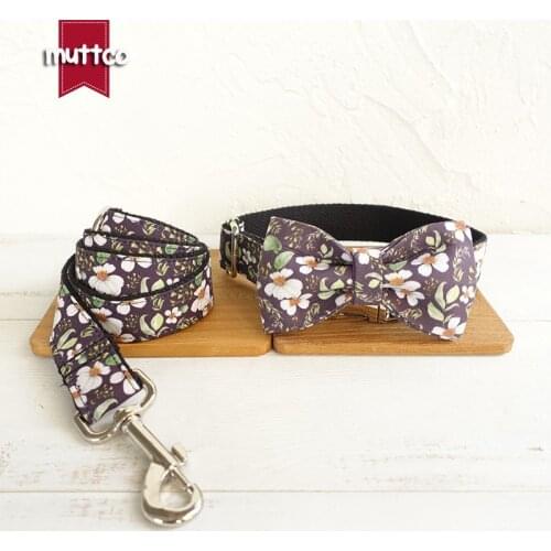 MUTTCO handmade soft pet accessory gift with bowknot THE CHRYSANTHEMUM pretty bow-tie dog collars and leashes set 5 sizes UDC044
