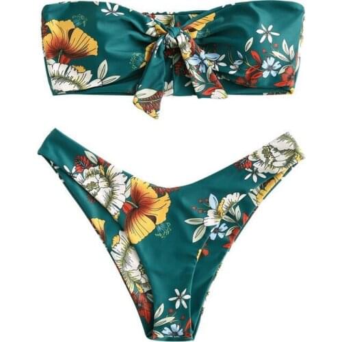 Sexy Women Brand Bikini Set Floral Print Strapless Swimwear Swimsuit Off Shoulder Brazilian Biquini Thong Bikini Maillot De Bain