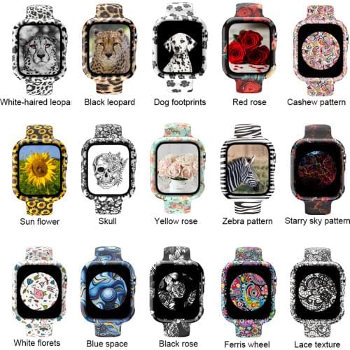 Case+Bands for Apple Watch Band 44mm 40mm 42mm 38mm with Screen Protector Cover, Glass+Silicon Wristband Strap for iwatch