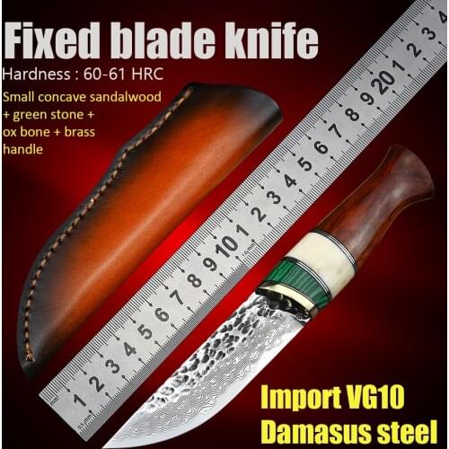 VG10 steel hunting knife survival camping outdoor utility tactical fixed blade knife edc tools ox bone handle