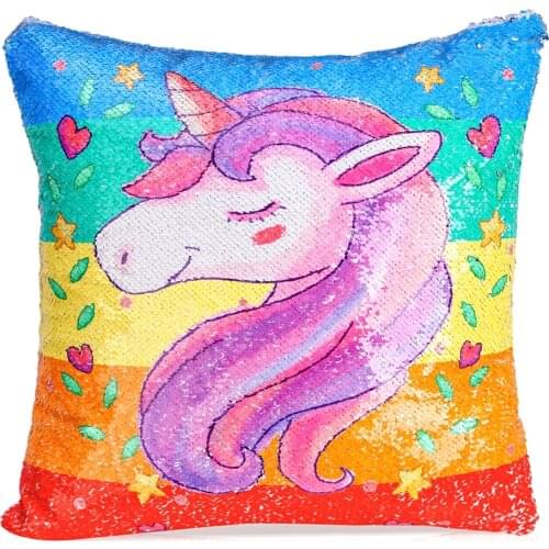 Super Shining Magical Unicorn Mermaid Cushion Cover with Sequins Reversible Color Changing Pillow Case Pillow Cover for Seat Car