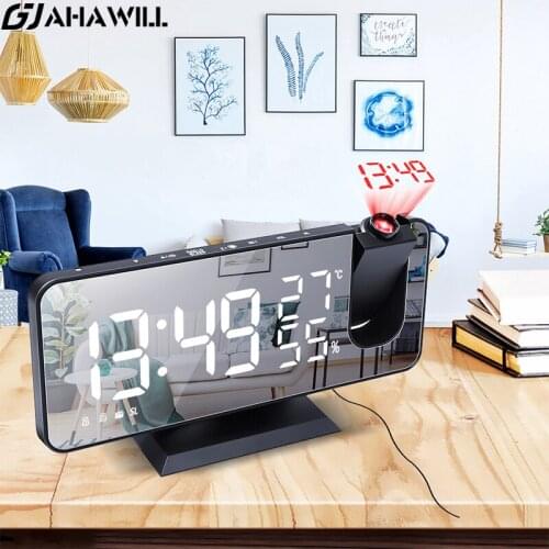 AHAWILL LED Digital Alarm Clock Projection Bedside Clock USB Powered Desktop Mirror Clocks Home FM Radio Time Electronic Clock